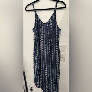 Hem & Thread Navy Striped Embroidered Jumpsuit